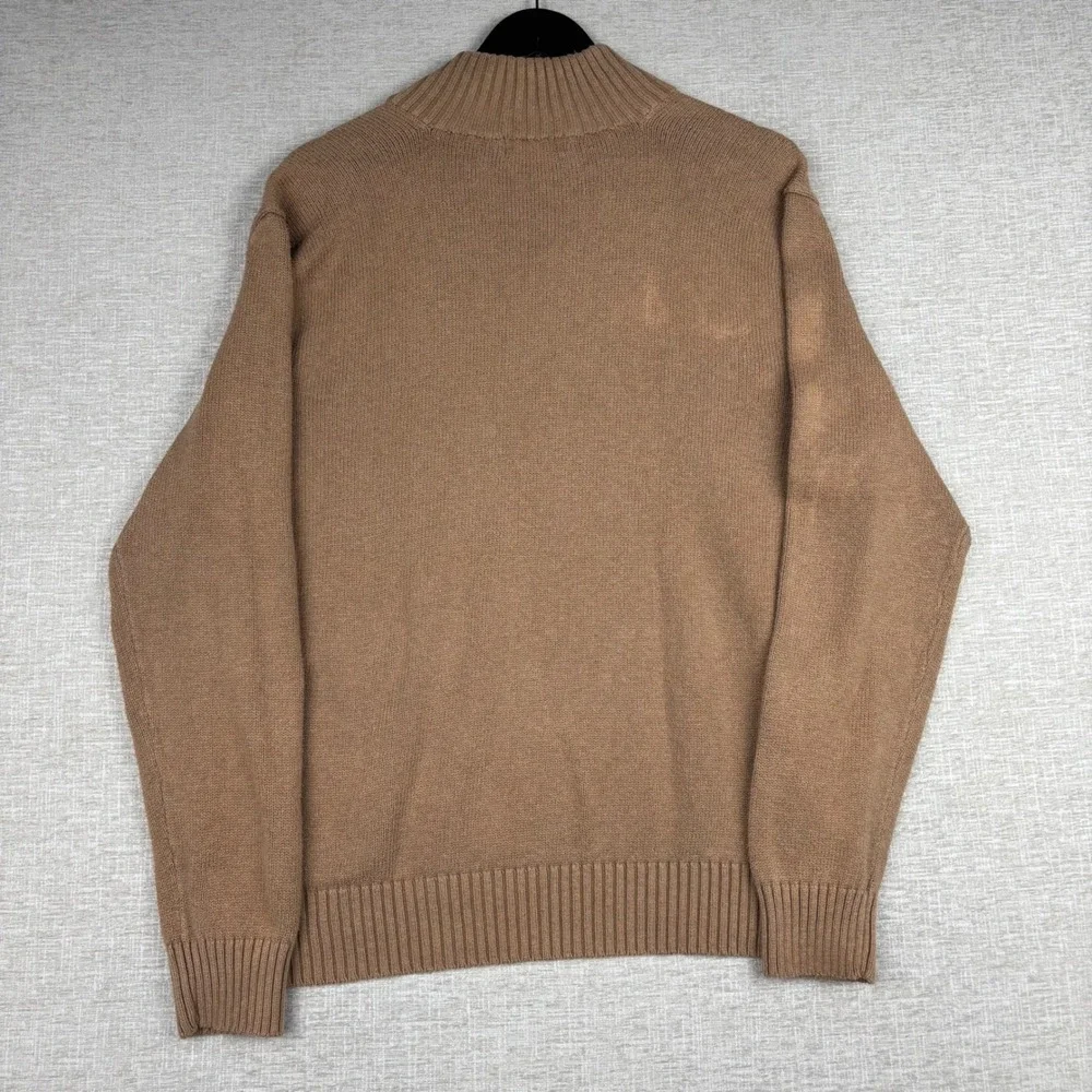 Polo Ralph Lauren Men Tan Brown Button Mock Neck Pony Logo Knit Sweater Large